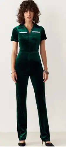 NWT Peachy Den Emerald Velvet Kernel Jumpsuit Size XS Green