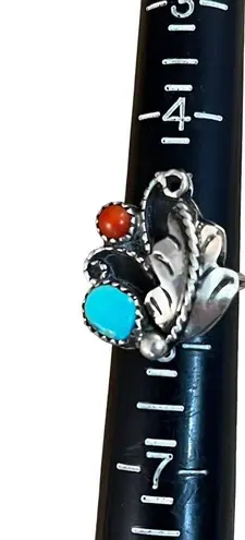 Vintage sterling silver turquoise and coral Native American ring size 5.5 Blue