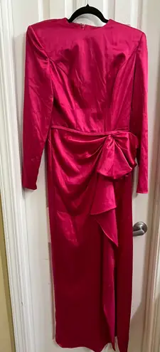 Mac Duggal NEW IEENA FOR Pink Long Sleeve Structured Bow Draped Gown Size 6