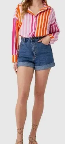 Beach Riot Alexa Sunset Stripes Collared Blouse Swim Cover