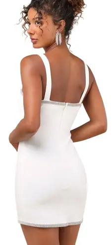 Lulus Glowing Allure White Rhinestone Sleeveless Bodycon Mini Dress size M NWT Size M