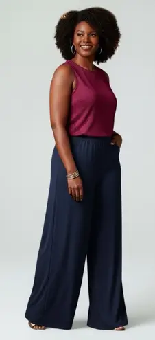 NWT New Directions Wide Leg Dressy Palazzo Pants L Navy Holiday Party Evening Blue Size L