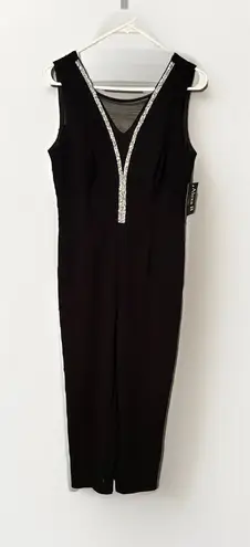 ALEXA B Nite Women’s Jumpsuit Sz 8 Sleeveless V Neck Jeweled Sequin Mesh Black