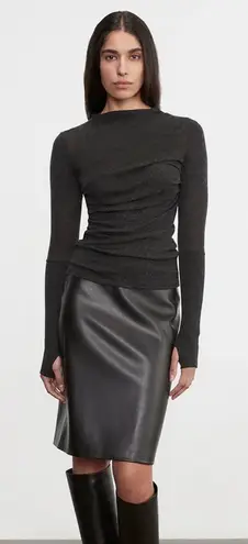 Enza Costa KNEE LENGTH LEATHER SKIRT, size S/1 Black