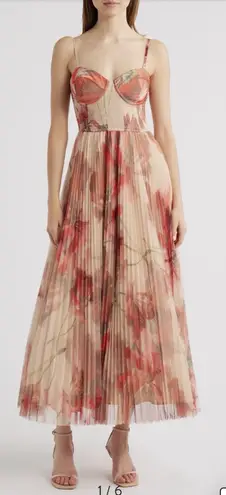 Hutch Women's Smocked Pleated Tulle Gown Floral Size Small Watercolor Sweetheart