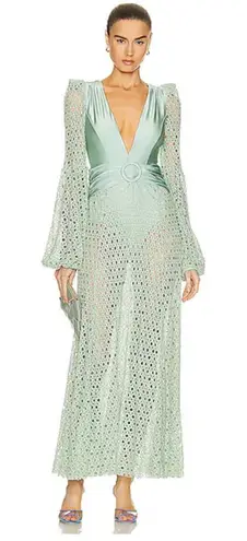 PatBO Monstera Crochet Plunge Beach Dress Medium Green