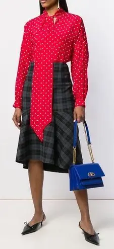 Balenciaga New Godet Stretch Wool Plaid Peplum Skirt in Grey and Black