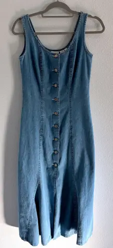Newport News Vintage 90s Denim Dress Womens 6 Midi Flare Button Front Western Festival
