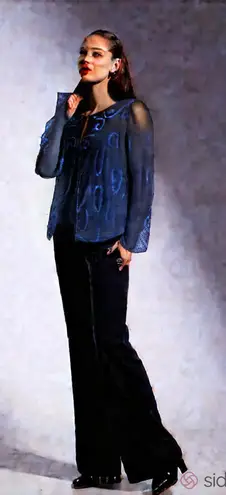 Vintage Formal Royal Feelings 1980s Sequin Jacket Black Silk Formal Blue Size 1X