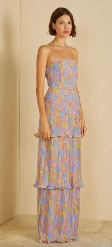 Amur Laine Tiered Floral Evening Gown Painter Scaevola Womens Size 6 Pink