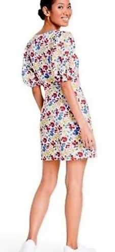 Rixo for Target Women's Linen Rayon Multi Floral Puff Sleeve Button Dress 2 NWT White