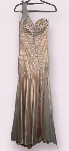 L’Mode Bridal Champagne Sparkly Rhinestone Prom Homecoming Dress Small Gold