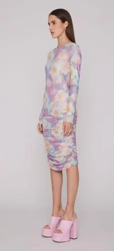 ROTATE BIRGER CHRISTENSEN Ulla Ruched Long Sleeve Bodycon Dress Super Pink Print Size 4