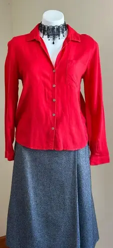 Calvin Klein  Jeans Red Button Down Collar Blouse Metal Buttons 1 Pocket …