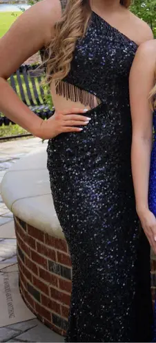 Primavera Couture Black Sequin Prom Dress