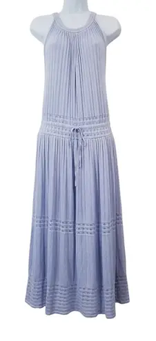 Point Sur Light Blue Linen Blend Knit Maxi Dress Sleeveless Drawstrings Size M