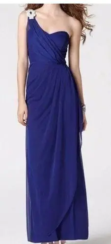 XScape NWT Blue Embellished One Shoulder Ruched Maxi Dress Gown size 14