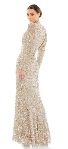 Mac Duggal NEW NWT Puff Shoulder Sequined Surplice Gown Shimmering Gold