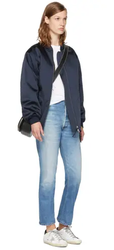 Alexander Wang T by water resistant oversized navy satin bomber jacket size L