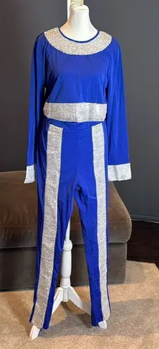 Women’s Sexy Bodycon Blue & Silver Studded Crop Top & Pencil Pants Size XL NWOT