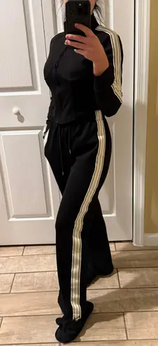 Two piece tracksuit crop jacket high waist pants track pants joggers 2 piece set Black