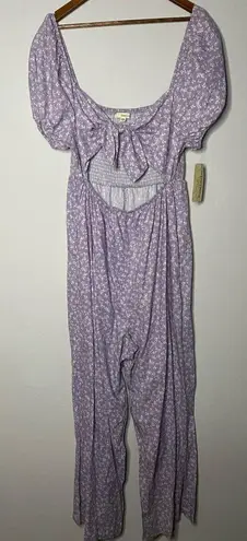 Rewind Juniors' Purple Floral Cutout Tie Front Jumpsuit XXL 2X Wide Leg Plus