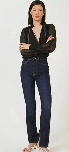 Pilcro Anthropologie The Split Straight Jeans Dark Wash Womens Size 26