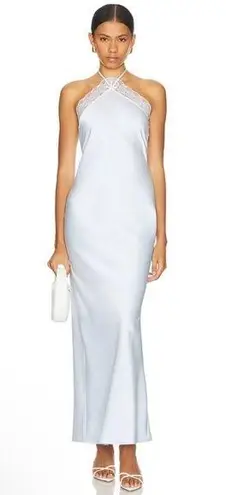 Majorelle NEW NWT Libbie Halter Lace Trim Maxi Gown In Light Blue