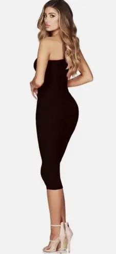 Nookie NWT Lust One Shoulder Black Midi Dress Tight Ruched Knot Size Small