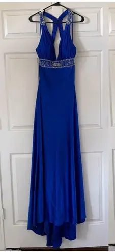 Cache Caché Blue Beaded Prom Dress Open Backed