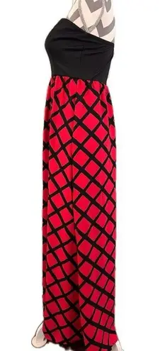 Fascination Red & Black Trellis Print Strapless Maxi Dress - Size M