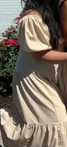 Tiered Skirt And Crop Top Set Tan Size M