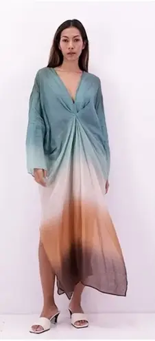 Massimo Dutti  Women's Green And Brown Ombre Long Sleeve Dress Size S - Image 1