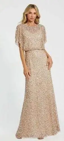 Mac Duggal NWT 14523 Beige Beaded Mesh Cape Gown Size 6