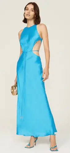 Alexis Lune Gown Womens Large L Blue Sleeveless Cutout A-Line Maxi Satin