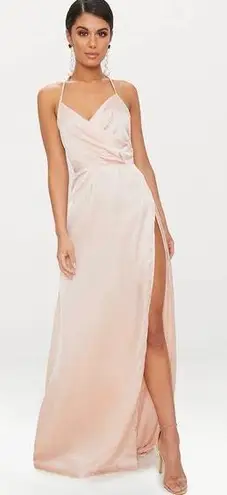 Pretty Little Thing Lucie Champagne Silky Plunge Extreme Split Maxi Dress Size 2 26 55 Off Retail From K