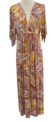 Rachel Pally Caftan Maxi Dress Kimono Sleeve Magnolia Print Size Medium