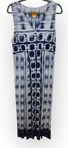 Ruby Rd . Blue White Tie-Dye Sleeveless Maxi Dress | Vacation Resort Cruise Chic