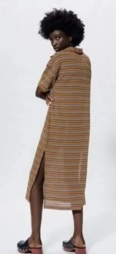 ZARA  Striped Knit Oversized Midi‎ Dress Side Slit Size Small