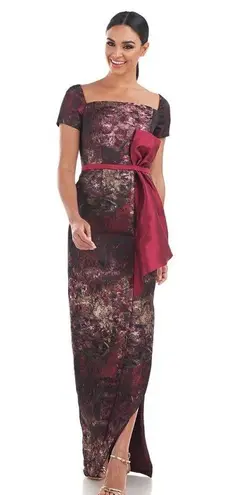 Kay Unger Layne Jacquard Column Formal Dress Lined Bow Side Slit Size 2 NWT