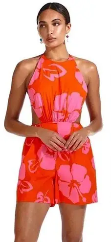 STAUD NWOT  Printed Halter Neck Georgia Rent The Runway Romper Pink Red Size 10