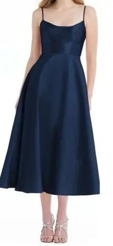 Alfred Sung NWT  Spaghetti-Strap Satin Midi Dress Midnight Navy Blue