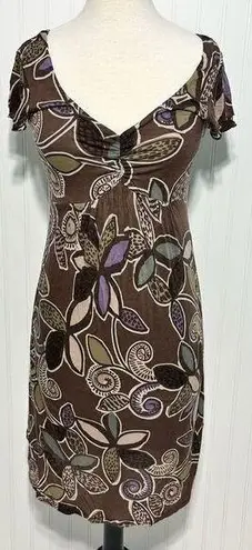 Boden Dress Floral Print Slip On Sheath Style V Neck Mini Length Brown Purple 6