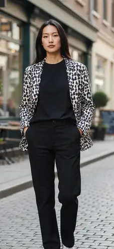 Atmosphere Animal Print Satin Blazer Jacket • Black Beige Leopard • Size M - Image 1