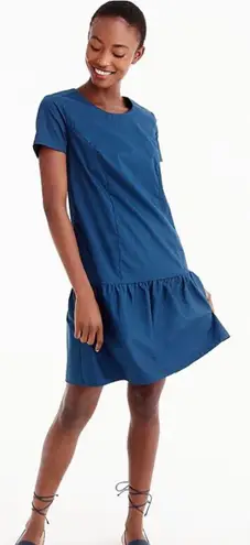 J.Crew NWT $130  Blue Drop Waist Poplin Knee Length Ballet Neck Dress XS