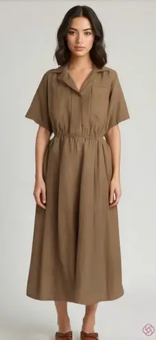 Utility Vintage 80s Button Down Fit and Flare Khaki Belted Shirtdress pockets