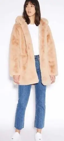 Apparis Maria Faux Fur Coat Brown Plush Women’s Size Small Hooded Open Front