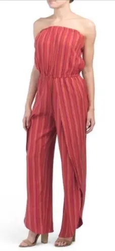 Drew 🌞Anthro Emerson Red Striped Linen Blend Strapless Split Leg Jumpsuit