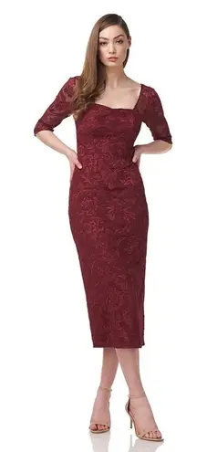 JS Collections Elle Sweetheart Tea Length Dress Women's 10 Burgundy Midi NWOT - Image 1