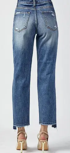 Risen DARKWASH HIGH RISE DISTRESSED STRAIGHT LEG JEANS